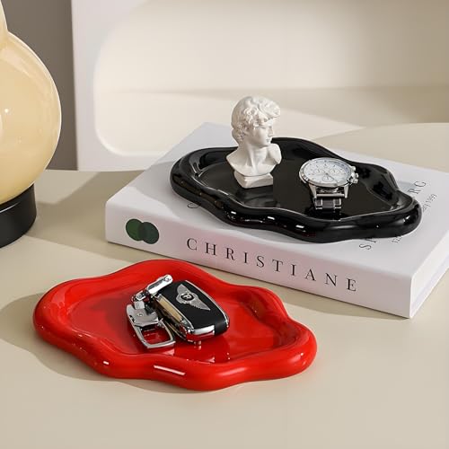 Ceramic Jewellery Dish Trinket Dish Jewelry Tray Cloud Shape Tray Perfume Tray Rings/Earrings/Bracelets/Watch/Keys Tray for Valentine's Day//Mother's Day/Birthday Gift (Black) - color: Black