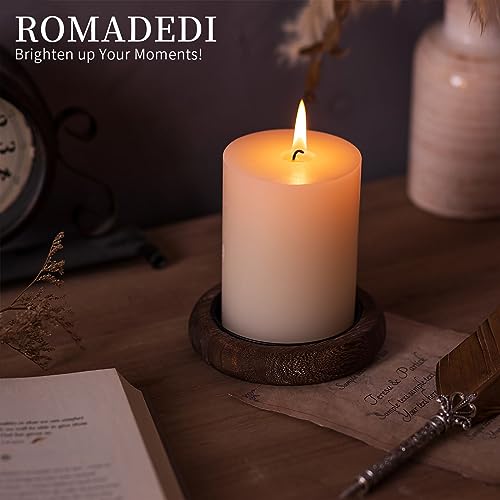Romadedi Wood Candle Holder Farmhouse Decor - Pillar Candle Holders for Table Centerpiece Small Tray Riser Set of 2 Round Wooden Plate Pedestal Stand for Coffee Table Home Living Room, Brown - color: Brown