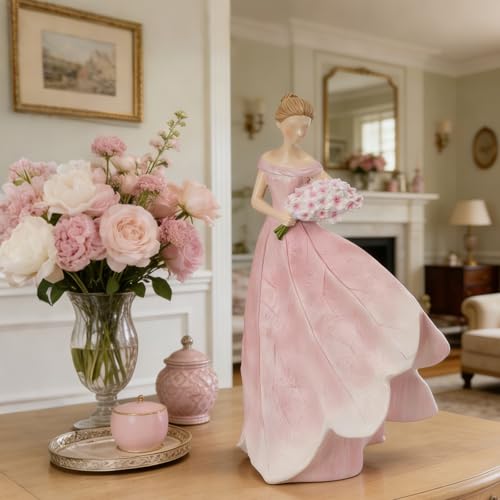 Guichifun Fairy Statue Collection Home Decoration - Pink Leaf Angel Girls Resin Home Garden Patio Living Room Decor Memorial Gift for Mom 7.5 x 4.5 x 11.5 Inch - color: Pink-flower, size: Large