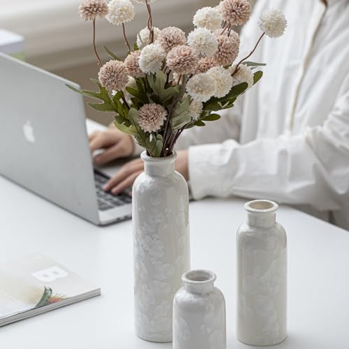 Modern Ceramic Vase Set of 3, White Crystalline Glaze Colors, Decorative Bottles for Home, Farmhouse Rustic Decor Housewarming Gifts, Wedding Gifts, Birthday Gifts for Women(Crystalline Glaze White) - color: Crystalline Glaze White
