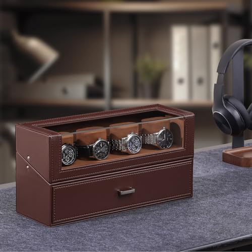 ProCase Watch Case for Men, 10 Slot Watch Display Stand with Acrylic Lid, Watch Display Case with Drawer, 2-Layer Mens Watch Box, Watch Holder Organizer for Men Women -Espresso - color: Espresso