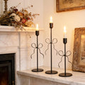 Bow Candle Holder - Bow Candlestick Holder Set of 3 Metal Gold, Modern Decorative Taper Candle Holder for Centerpiece Wedding Dining Table Holiday Housewarming Gift (Black)