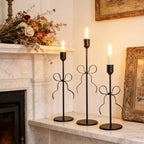 Bow Candle Holder - Bow Candlestick Holder Set of 3 Metal Gold, Modern Decorative Taper Candle Holder for Centerpiece Wedding Dining Table Holiday Housewarming Gift (Black)