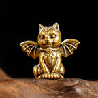 CHOVY Retro Handcrafted Evil Cat Sculpture - 100% Solid Brass Demon Cat Figurine with Wings & Fangs | Gothic Dark Fantasy Desktop Decor, Collectible Art Piece Unique Gift - style: Demon Cat