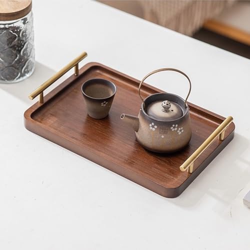 XZHXFX Bamboo Serving Tray with Gold Handles, Food Tray for Breakfast,Coffee Table,Dinner & Bar, Decorative Tray for Kitchen, Bedroom (Small) - size: 11.8" x 7.7" x 2"
