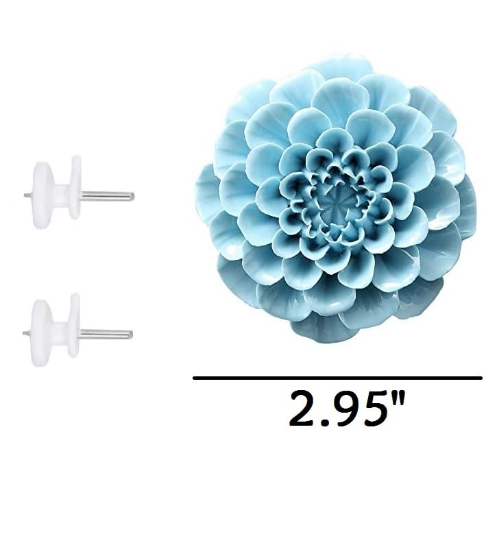 AMERRY Ceramic Flower Wall Art, Artificial 3D Hanging Sculpture, Porcelain Flower Wall Decor for Home Office, Blue Paeonia Lactiflora, 2.95" - color: Blue,Paeonia lactiflora，2.95"