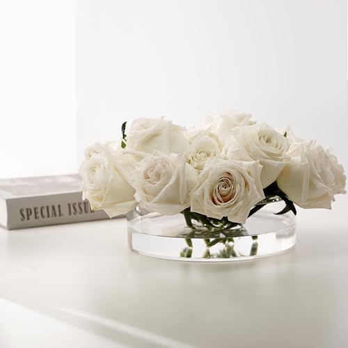 Large Clear Acrylic Flower Vases with 21 Holes, 8” Round Short Centerpiece Vase for Table Decor Wedding Birthday Home DecorationAcrylic Vase with Holes
