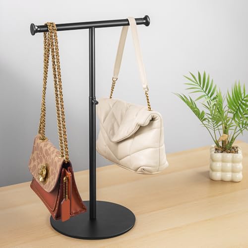 niffgaff 2 Pack 15‘’-24‘’ T Bar Purse Display Stand Tabletop: Adjustable Height Handbag Holder, Countertop Hanging Rack for Long Necklace Scarf Lanyard, Black - color: Black