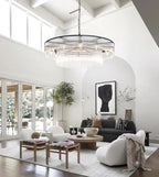 Black Glass Chandelier, Large Modern 2-Tier Glass Rod Chandelier Lighting for High Ceiling Foyer Hall Staircase, 12-Light Round Hanging Ceiling Light Fixture 39" - size: Large Black (39" x 70")