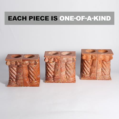 Decorative Roman Column Book Ends & Vase - Heavy Duty Marble Book Ends for Heavy Books, Vintage Home Office Decor, Dual Use as Flower Vase, Natural Stone Bookends for Shelves (2PC, Red) - style: Classical -Red