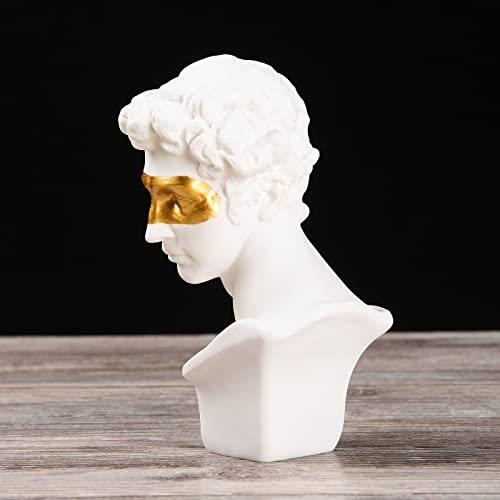 BRABUD Greek Mask David Man Bust Statue Resin White Gold Classic Roman Sculpture Modern Art Home Office Study Room Bookshelf Decor Collectible Gift TQGJBS341