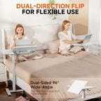 GTPLAYER Overbed Bedside Table with Wheels,Tiltable Hospital Bed Table Over The Bed, Pneumatic Adjustable Rolling Laptop Desk, Mobile Standing Desk for Hospital and Home Use (White) - color: White