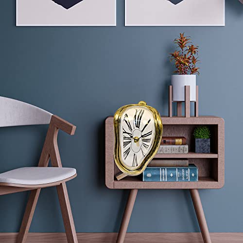 Melting Clock Dali Melted Clock Gift Decor Art Inspired Wall Clock Twisted Shelf Hanging Surrealist for Decorative Shop Office Home Desk Roman Antique Gold… - color: Roman Antique Gold