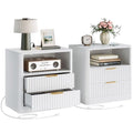 IRONCK Fluted Night Stand Set of 2, Modern Nightstand with Charging Station, Drawers and Open Shelves - Bedside Table Wood Side Table Set for Bedroom, White - color: White