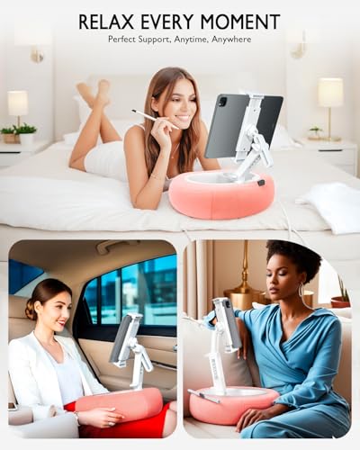 Tablet Pillow Stand, Compatible with 4.7"-12.9" Kindle, iPad, Phone/Tablet, Google, 360° Rotating Phone Holder for Bed, Detachable Bowl, Reading and Relaxation on Bed, Pink, Small (Velvet Pillow) - color: Pink