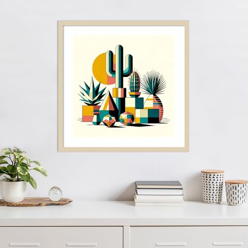 Amanti Art Framed Wall Art Print 25x25 Succulents in Cubist Vases by David Galan, Abstract Wall Art, Modern Contemporary Decor, Medium Poster Painting Artwork for Living Room, Bedroom, Bathroom, - color: Svelte Natural, size: 25"L x 25"W