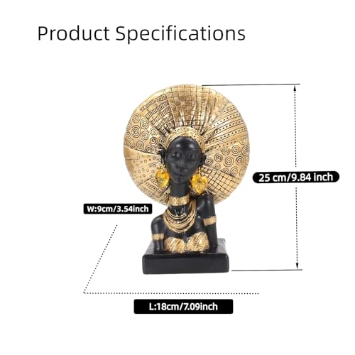 African Lady Bust Statue with Golden Headwrap – Resin Tribal Woman Sculpture for Home Decor, Black and Gold Figurine for Shelf, Table, Office, Living Room, Gifts for Women - color: 316gold
