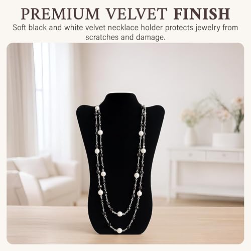 RJ Displays Jewelry Display for Vendors, Velvet Necklace Display Stand Holder, Jewelry Stand Necklace Holder for Vendors. Jewelry Display Stand 14” H. (Black and White) - color: Black and White