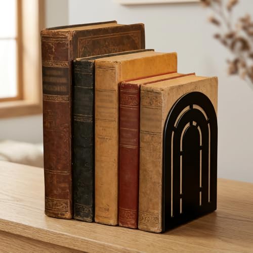 Book Ends to Hold Books, Metal Bookend, Symmetrical Arch Bookends for Heavy Books, Black Rust-Proof Bookends for Bookshelf & Desk, Non-Skid Decorative Book Stopper for Home Office Decor (1 Pair) - color: Type-1