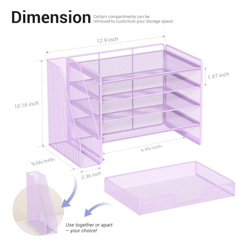 OPNICE Desk Organizer, 5-Tier Paper File Organizer with Drawer & Pen Holder, Office Desk Accessories, Workspace Desktop Organizer for Office Supplies(Purple) - color: Purple, size: 5-Tier
