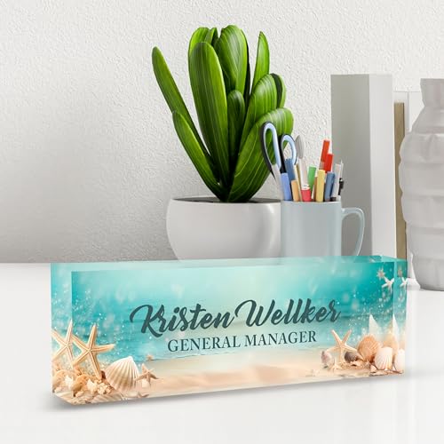 Desk Name Plate Personalized, Name Plate for Desk, Custom Office Desk Decor Office Gifts for Women Men, Acrylic Desk Accessories Employee Appreciation Gifts for Boss, Manager, Teacher, Nurse - color: Blue Underwater World