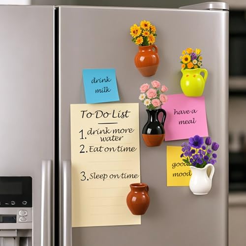 Juome Mini Vase Magnets for Fridge - 8PCS Cute Tiny Ceramic Magnet Vases for Flowers Plant, 3D Mini Magnetic Vases for Refrigerator Kitchen Locker Office Decoration (Exclude Flower) - color: 8pcs