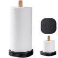 Black Travertine Standing Paper Towel Holder for Kitchen Countertop, Bathroom Shelf Toliet Top Paper Roll Holder with Weighted Base and Sturdy Wood Stand,for Standard or Plus Rolls, Height-Adjustable - color: Black Stone
