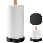 Black Travertine Standing Paper Towel Holder for Kitchen Countertop, Bathroom Shelf Toliet Top Paper Roll Holder with Weighted Base and Sturdy Wood Stand,for Standard or Plus Rolls, Height-Adjustable - color: Black Stone
