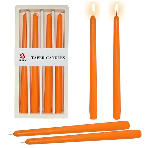 10 Inch Taper Candles Handmade Set of 4 – Unscented Tapered Candles in Orange, Candlesticks Smokeless Candle Sticks for Wedding, Home Decor, and Dinner Table - color: Citrus Scented 4PC