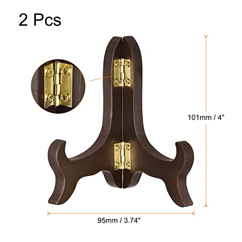 uxcell 2pcs 4" Easel Plate Holder, Wooden Folding Display Stand Brown for Decorative Picture Frame - color: Brown, size: 4"