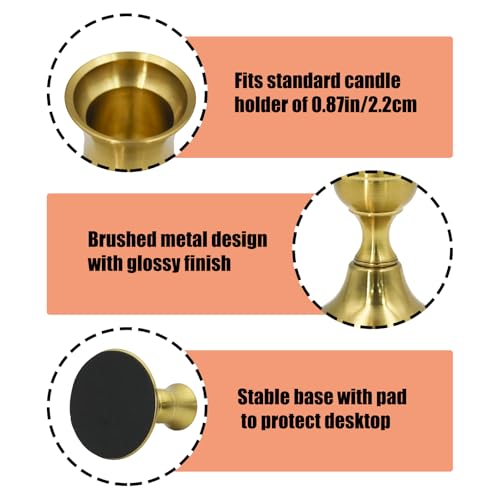 2 Pcs Gold Taper Candle Holders 2.8 Inch Vintage Short Skinny Metal Candlestick Holders for Table Centerpieces - color: Gold