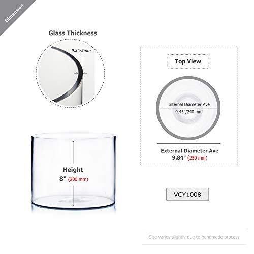 WGV Cylinder Vase, Width 10", Height 8", Clear Wide Large Diameter Flower Glassware, Floral Container, Planter Terrarium for Wedding Party Event, Home Accent Decor, 1 Piece - size: 10"x8"H