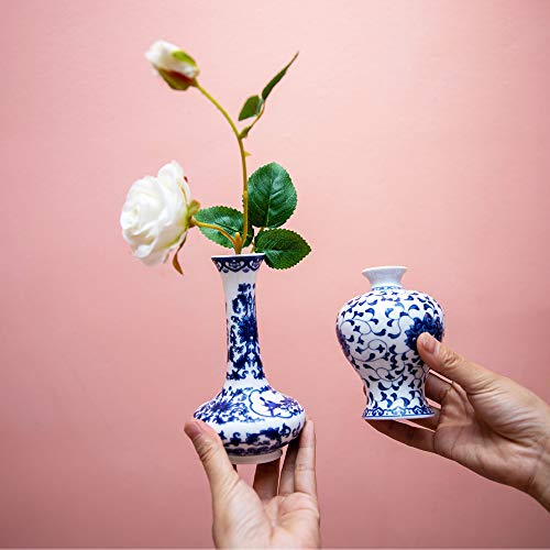 Set of 3 Small Blue & White Porcelain Vases, Fambe Glaze Porcelain Vases Set of 3, Classic Ceramic Flower Vases for Home Décor - color: Blue & White Porcelain Set