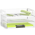 DALTACK 3 Tier Paper Organizer with Handle, Mesh Metal Desk Organizer with Sliding Paper Trays for Letter/A4 Paper, Mail, Bills & Folders, White - color: White