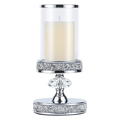 Candle Holder for Pillar Candle, Pillar Candle Holders for Wedding, Coffee Dining Table, Christmas, Table Centerpieces, Home Décor ZXC048D (1 Crystal Ball) - size: Silver ( S )