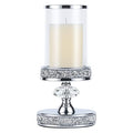 Candle Holder for Pillar Candle, Pillar Candle Holders for Wedding, Coffee Dining Table, Christmas, Table Centerpieces, Home Décor ZXC048D (1 Crystal Ball) - size: Silver ( S )