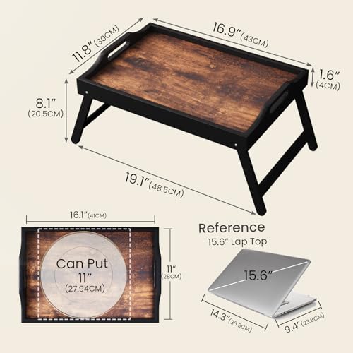 Fibogollo Wooden Bed Tray Table with Folding Legs and Handle,Breakfast Trays,Serving Tray for Food and Snack,Laptop Laptop Desk for Working
