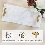 LIN CHUAN Marble Napkin Holder,Guest Towel Holder Tray,Marble Tray for Bathroom & Kitchen Countertop with Brass Handles,Paper Hand Towel Holder,White