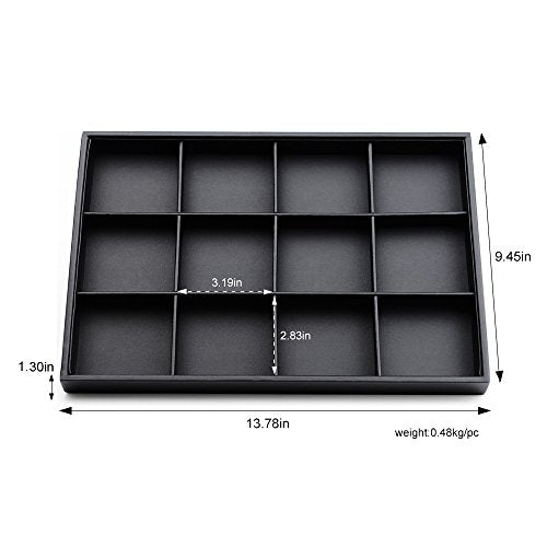 Oirlv Black Leather Jewelry Display Tray 12 Grid Jewelry Drawer Organizer Bracelet Bangle Organizer Independent Storage - style: P01702