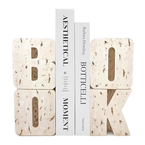 Book Ends Decorative, Book Design, Modern Bookends for Shelves, Non-Skid Heavy Duty Resin Book Stopper for Books, Resin, 1Pair