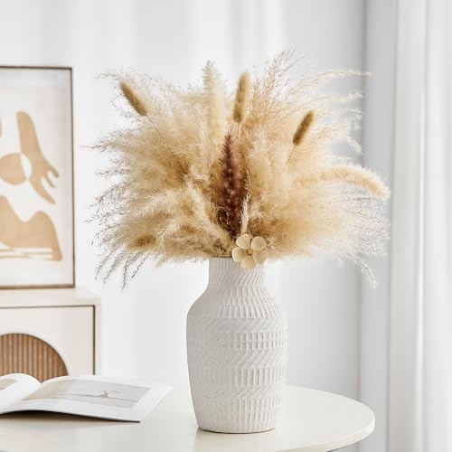 Boho White Ceramic Vase, 8.7" Matte Textured Flower Vase for Home Decor, Minimalist Table Centerpiece for Living Room, Office, Bedroom (Matte White Vase) - color: Matte White Vase