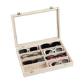 Frebeauty Sunglass Organizer,Velvet Glasses Organizer,8-Slot Sunglasses Tray with Clear Lid,Men's/Women's Sunglasses Box,Sunglass Case,13.3 x 9.6 x 2.2 Inches,Eyeglass/Eyewear Display Tray(Beige) - color: Beige, style: With Lid