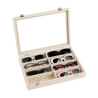 Frebeauty Sunglass Organizer,Velvet Glasses Organizer,8-Slot Sunglasses Tray with Clear Lid,Men's/Women's Sunglasses Box,Sunglass Case,13.3 x 9.6 x 2.2 Inches,Eyeglass/Eyewear Display Tray(Beige) - color: Beige, style: With Lid