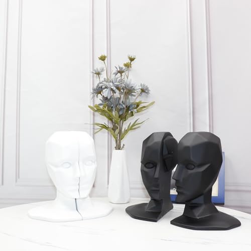 Bust Sculptural Bookends, Resin Figures Bookends, Decor Book End, Simple Geometric Abstract Home Ornament, for Office Home Decor Heavy Books Idea Gift (Color : Black) - color: Black