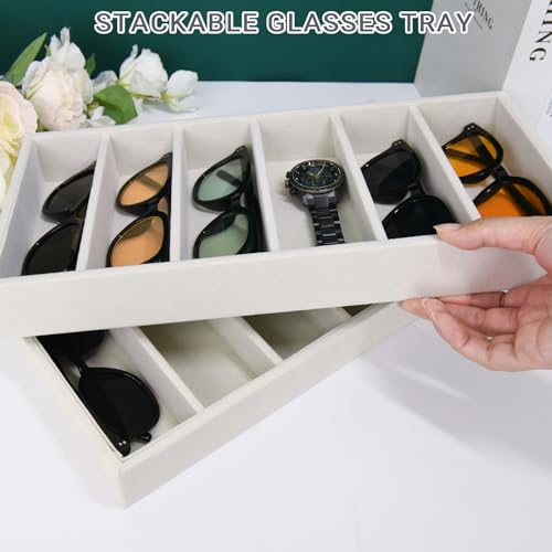 3 Pack Glasses Organizer Tray Sunglasses Drawer Organizer, Glasses Drawer Storage Sunglasses Holder Sunglass Display Velvet Tray for Jewelry Display Watch