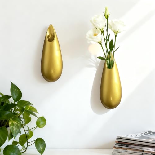 Sculptural Wall Ceramic Vase — 2 Pack Gold Hanging Sconce Vase | Turn Flowers into Art — Decorative Ceramic Wall Sconce for Single Stem Displays - size: 2pcs-Small