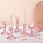 DARJEN 6Pcs Pink Candlestick Holders Set - 4" H & 5" H Striped Taper Candle Holders Bulk, Glass Candle Holders for Wedding, Festival, Party, Table Centerpiece, Gifts - color: Pink, size: Striped Pattern