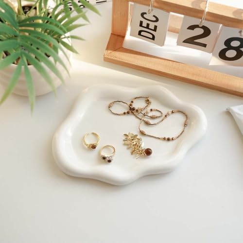 Gifts For Women White Ceramic Jewelry Dish Tray, Vanity Ring Dish Ceramic Jewlery Trays Trinket Ring Holder, Room Decor Aesthetic,Decorative Cloud Vanity Key Tray Present for Wife Mom Daughter (Cloud) - style: Cloud