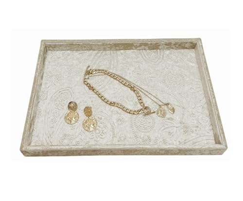 AgentMoon Luxurious Decorative Jewelry Tray,Commodity Display Board,Bedside Storage Tray for Eyeglasses Phone Watch Bracelet Earring Keys.Luxury Extra Velour. (Embossging Beige Gold) - color: Embossing Beige Gold