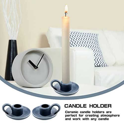 Set of 2 Ceramic Candle Holders，Taper Candle Holder with Handle Nordic Style Candle Burning Display Holder for Home Wedding Party Anniversary Housewarming Gifts （Blue） - color: Color 3